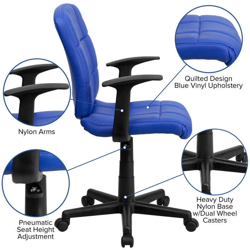Clayton Mid-Back Quilted Vinyl Swivel Task Office Chair with Arms image number 3