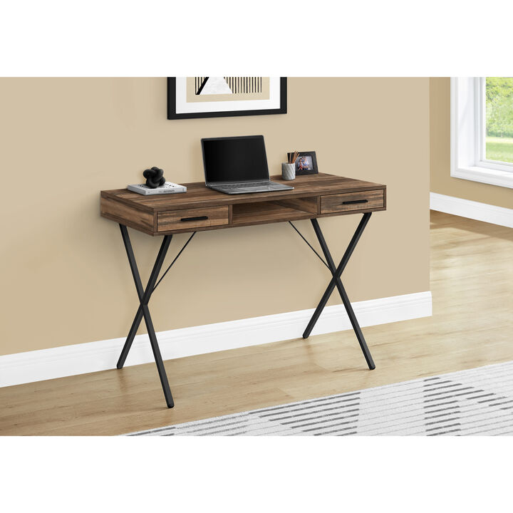 Monarch Specialties I 7794 Computer Desk, Home Office, Laptop, Left, Right Set-up, Storage Drawers, 42"L, Work, Metal, Laminate, Brown, Black, Contemporary, Modern