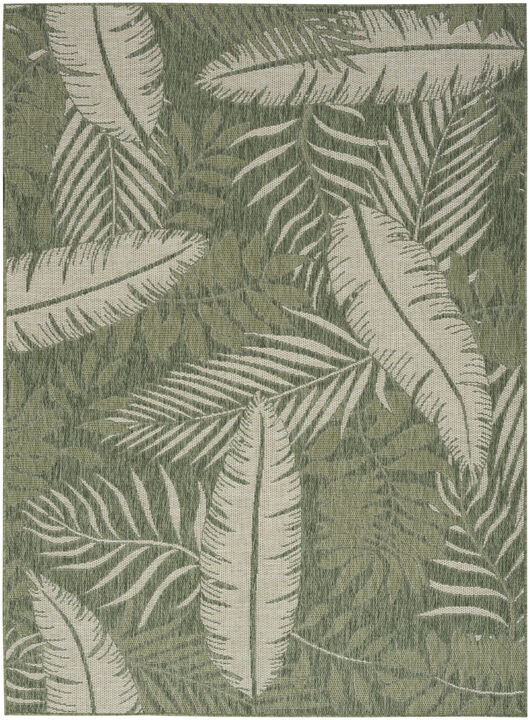 HomeRoots 5' X 7' Ivory And Green Palm Leaf Indoor Outdoor Area Rug