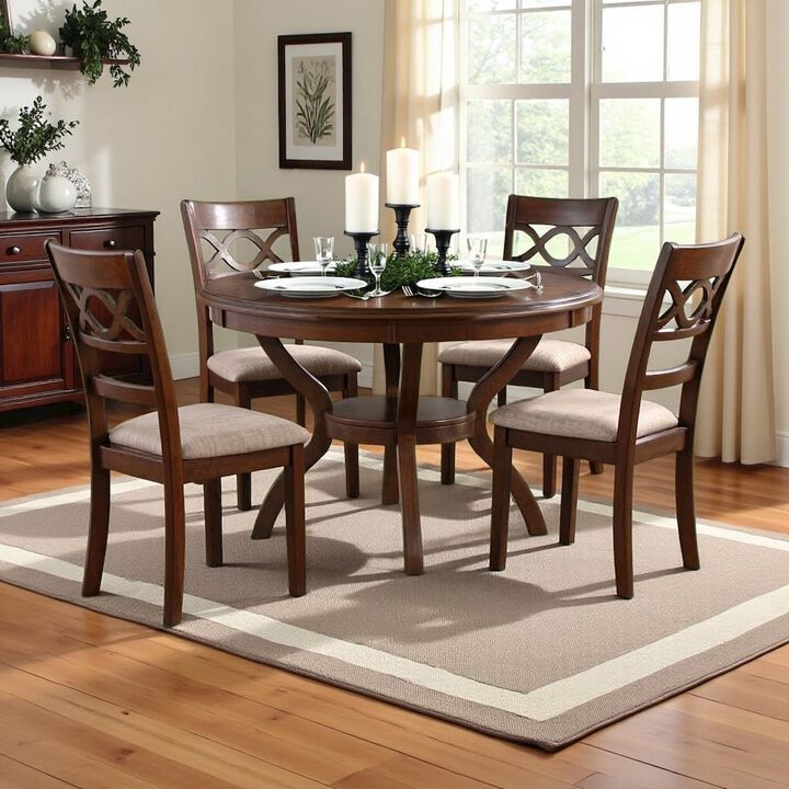 Round Dining Table Set for 4 &ndash; Cherry Wood Kitchen Table with Chairs