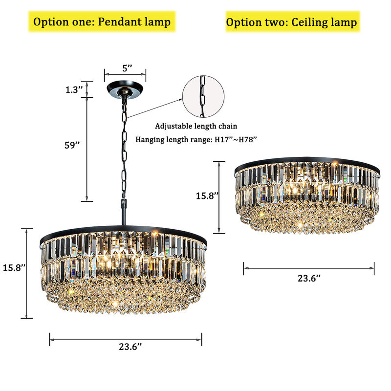 5 Lights 24" Traditional Matte Black Chandelier With Clear Crystal Accents image number 5