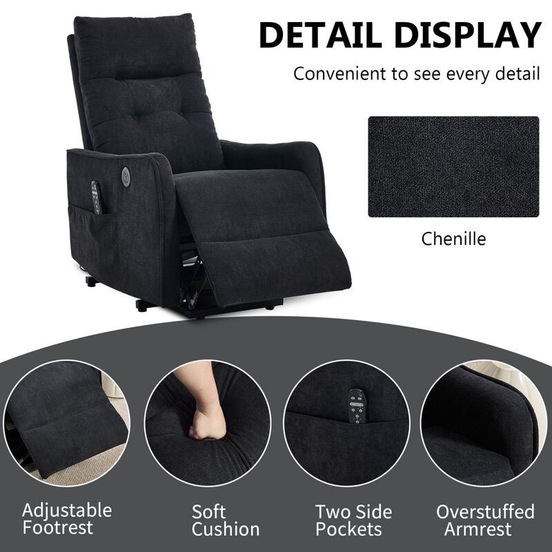 Chenille Power Lift Recliner Chair 155&deg; Recliner with Massage Heat & USB image number 8