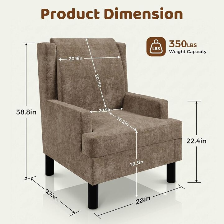 2 Pcs Upholstered Wingback Accent Chair, Modern Reading Armchair for Living Room, Bedroom, Light Brown