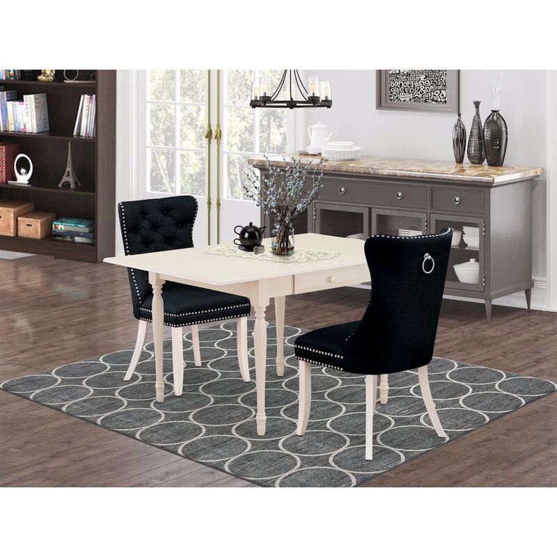3 Piece Kitchen Table Set Consists of a Rectangle Dining Table with Dropleaf