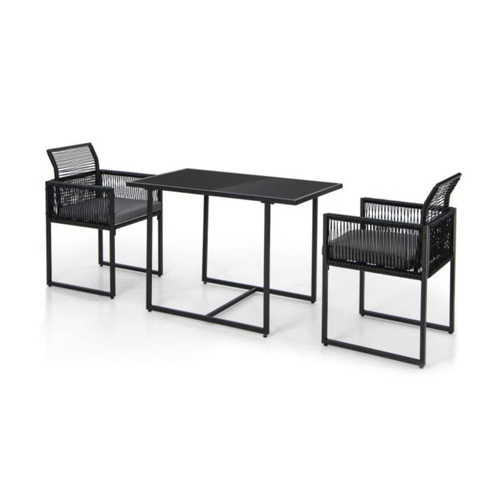 Hivvago 3 Pieces Outdoor Dining Set with Folding Backrest and Seat Cushions