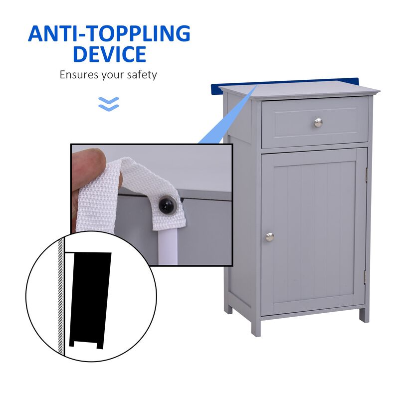 Grey Bathroom Organizer: Cabinet with Drawer and Shelf for Toiletries