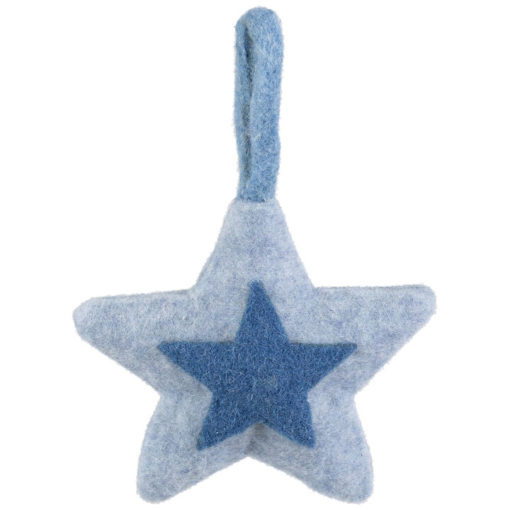 6.25" Shades of Blue Felt Star Christmas Ornament