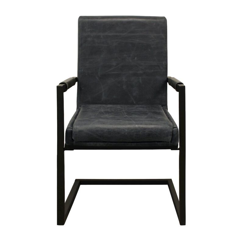 Wendy Arm Chair in Antique Black Leather 2-Piece Set