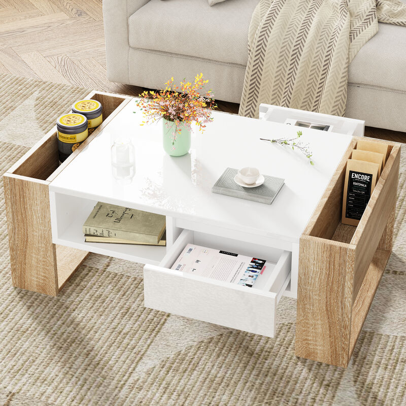 Merax High Glossy Coffee Table with 2 Drawers
