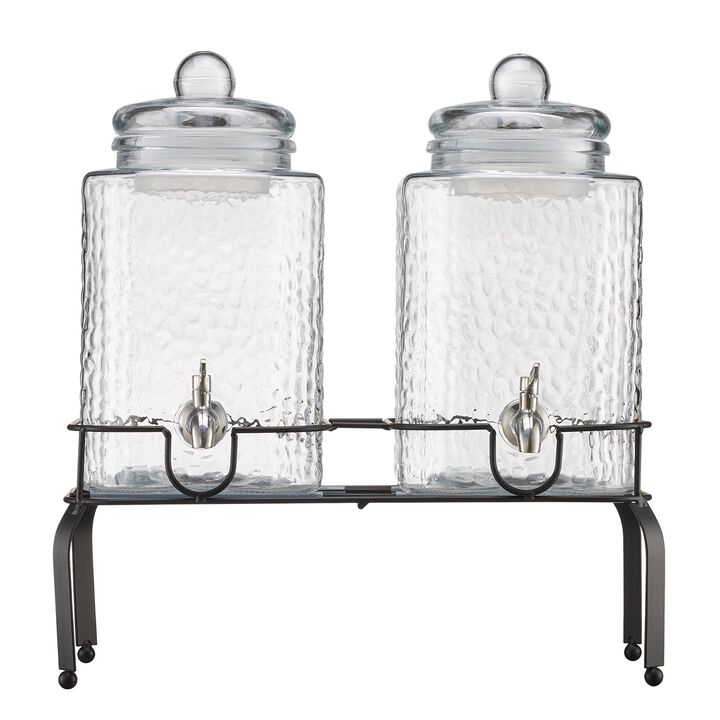 2 Pack Glass Beverage Dispenser with Metal Stand and Stainless Steel Spigot