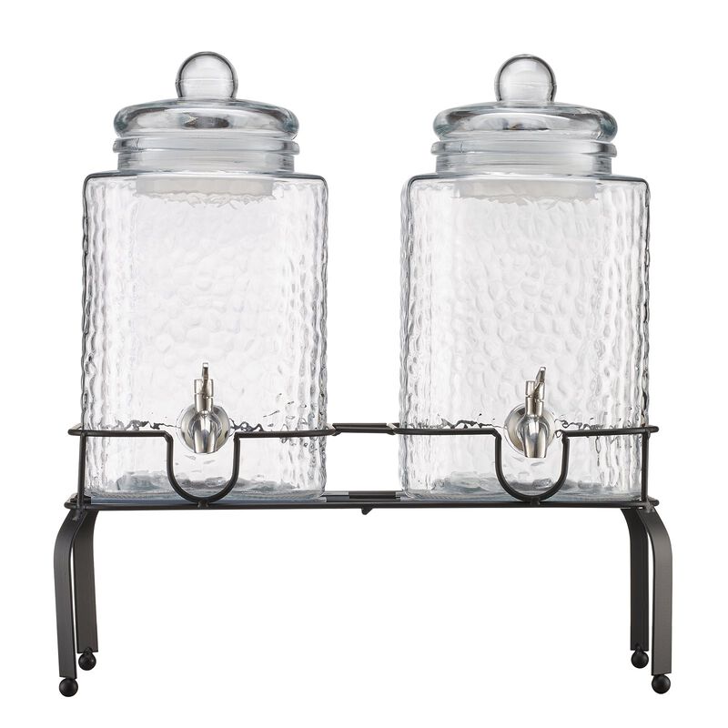 2 Pack Glass Beverage Dispenser with Metal Stand and Stainless Steel Spigot image number 0