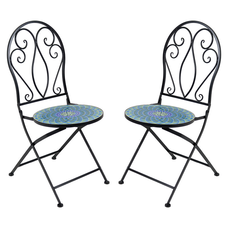 Sunnydaze Mosaic Tile Bistro Chair with Iron Frame - 2-Pack