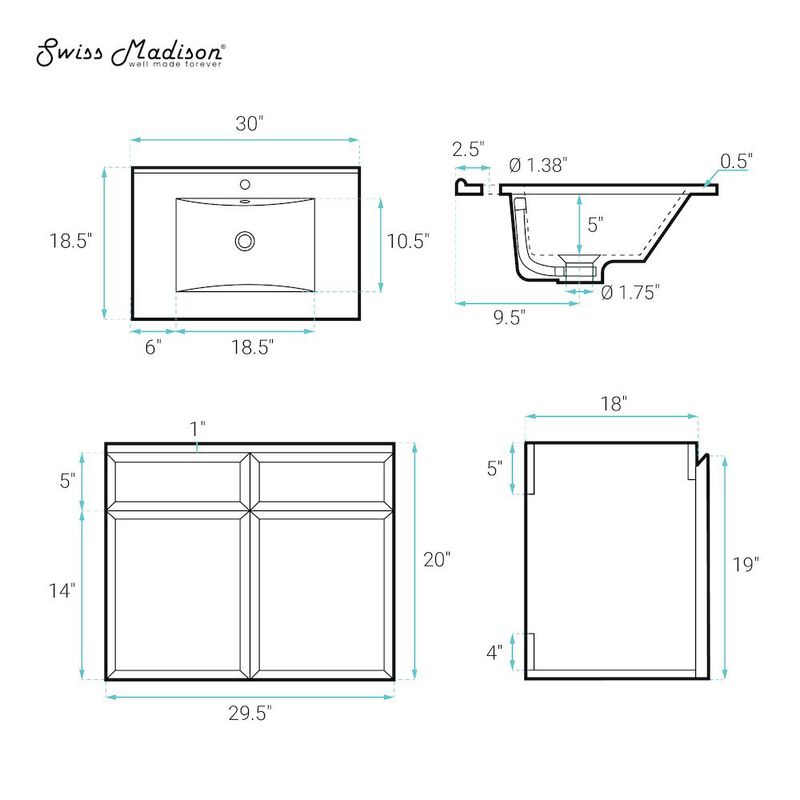 St. Tropez 30" Wall-Mounted Bathroom Vanity in Natural Oak with Sink Top image number 4