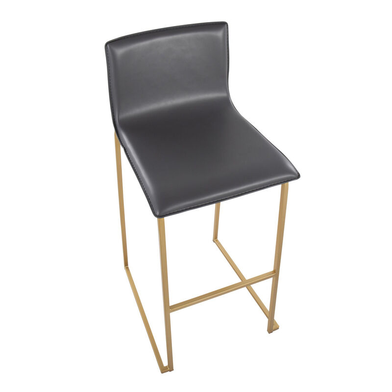 Lumisource Mara Contemporary Barstool in Gold Steel and Faux Leather - Set of 2