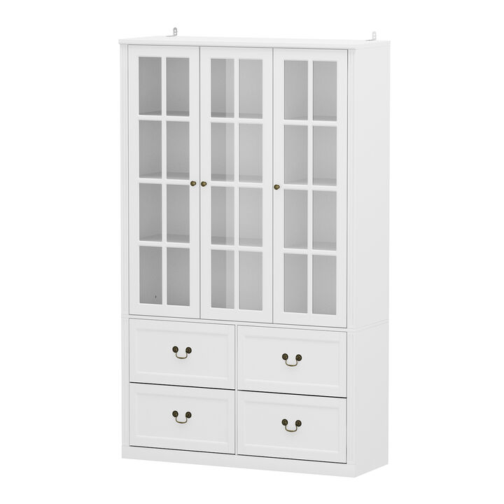 47.2 in. W x 78.7 in. H 8-Shelf Wood Standard Bookcase Bookshelf With Glass Doors, Adjustable Shelves, Drawers