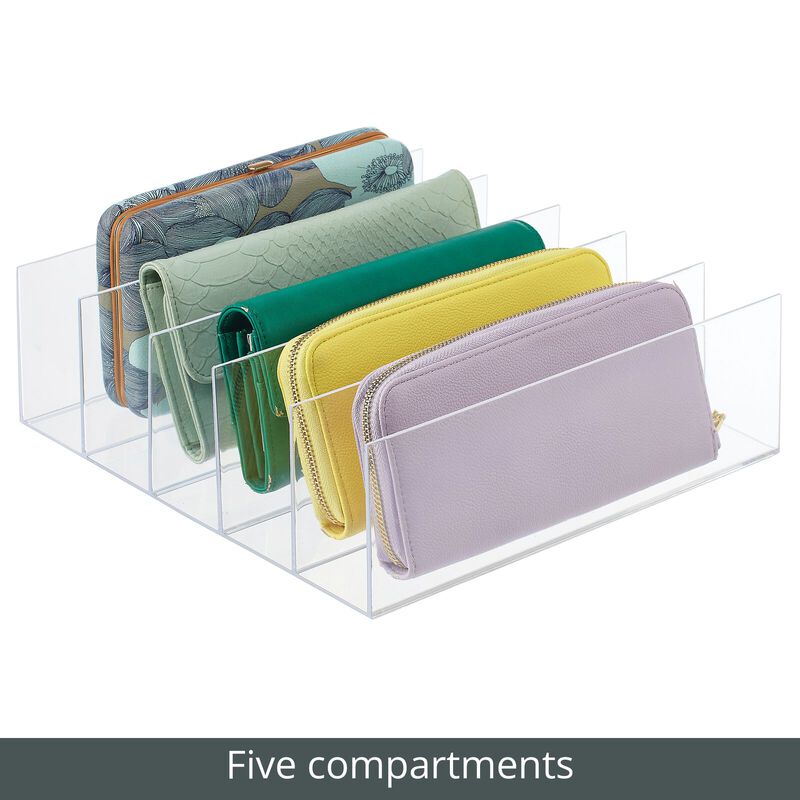 mDesign Plastic Divided Purse Organizer for Bedroom, Closet - 2 Pack - Clear