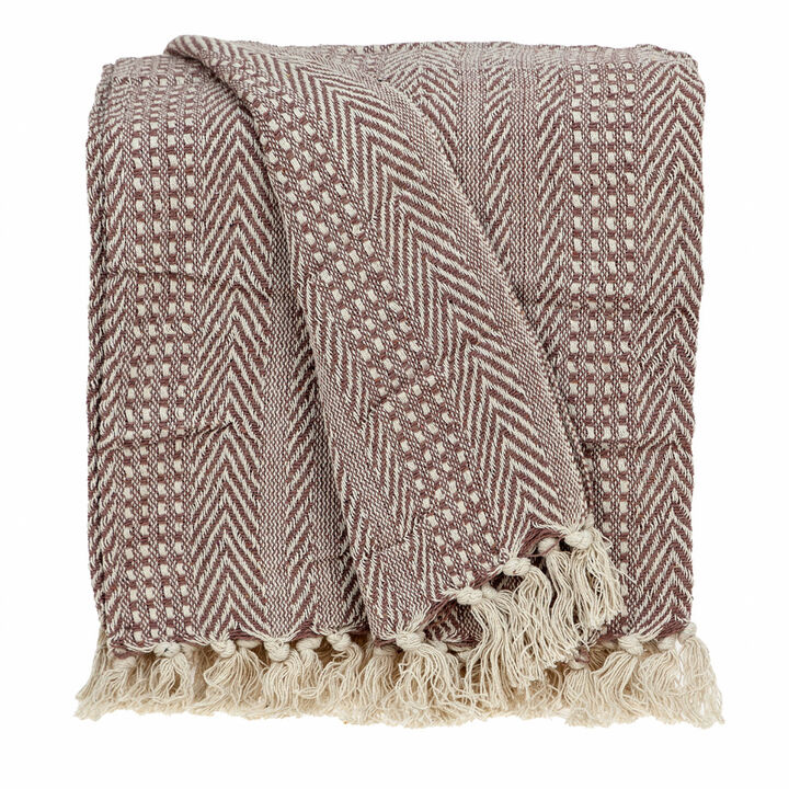 HomeRoots Brown and Beige Woven Herringbone Handloomed Throw