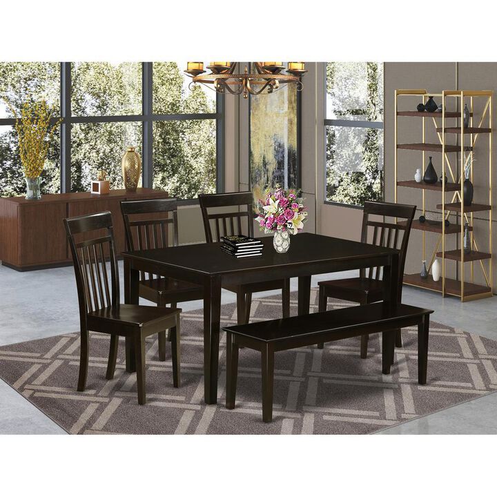 6 PC Kitchen Table with bench set-Kitchen Table and 4 Chairs for Kitchen and 1 Bench