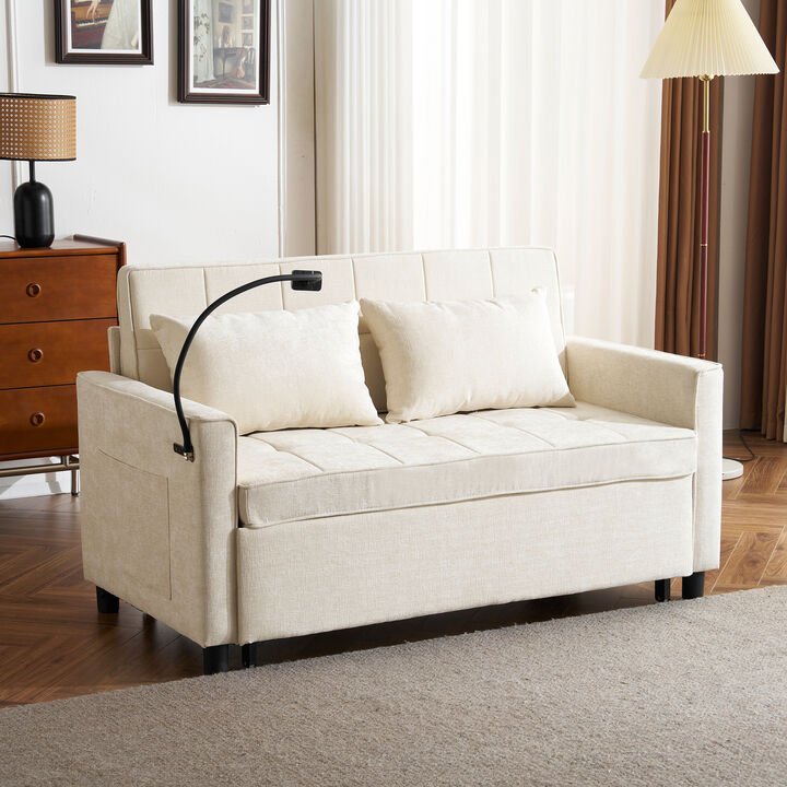 Whisen Pull-out  Loveseats, Reversible Backrest Cushion, Side Pockets, 2 USB Ports, Phone Holder