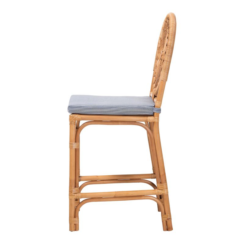 bali & pari Oberon Natural Rattan Counter Stool with Cushion - Handwoven Wicker Kitchen Island Seating with Sunburst Backrest image number 2