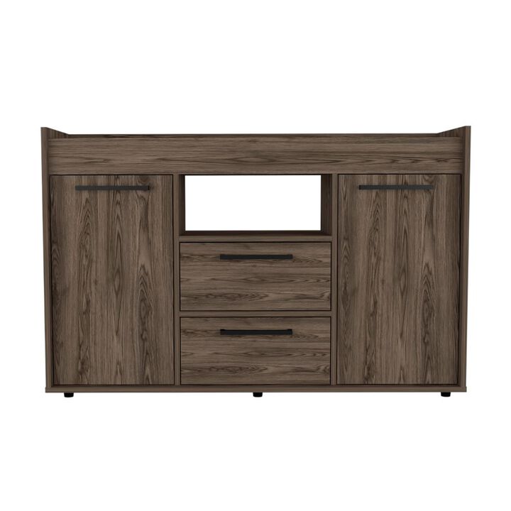 DEPOT E-SHOP Hart Sideboard Double Door Cabinet, One Open Shelf, Dark Walnut