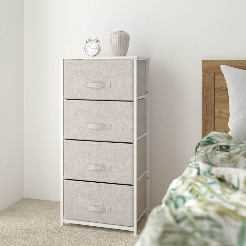 Flash Furniture Harris 4 Drawer Storage Dresser - White Cast Iron Frame and Wood Top - 4 Easy Pull Light Gray Fabric Drawers