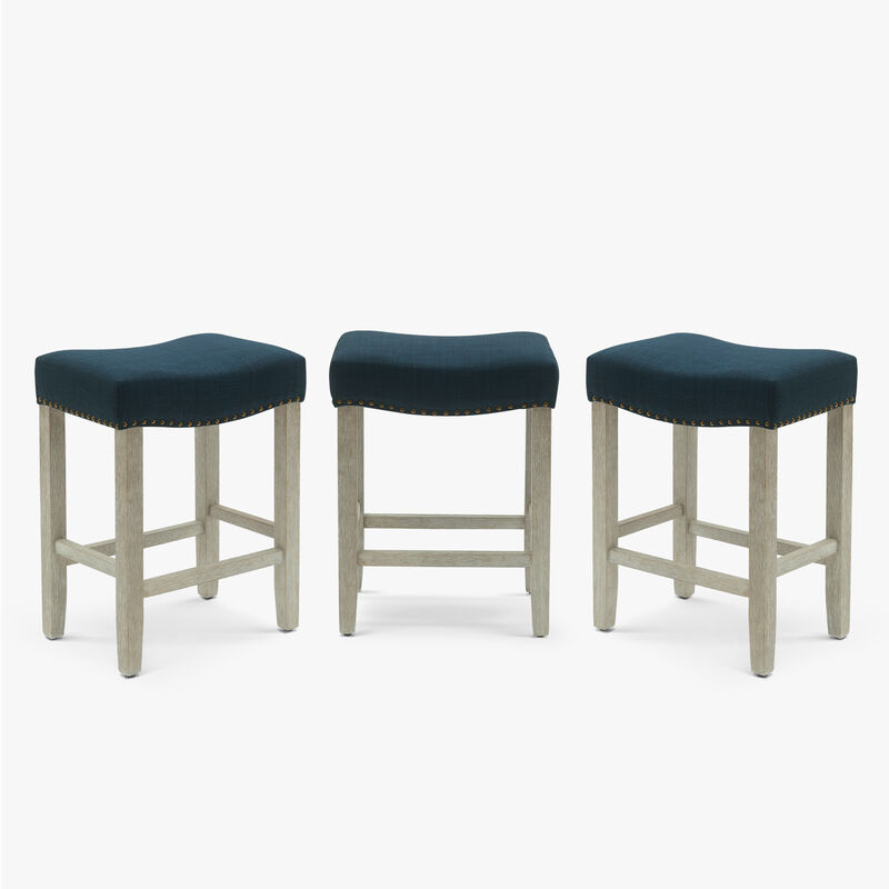WestinTrends 24" Upholstered Saddle Seat Antique Gray Counter Stool (Set of 3)