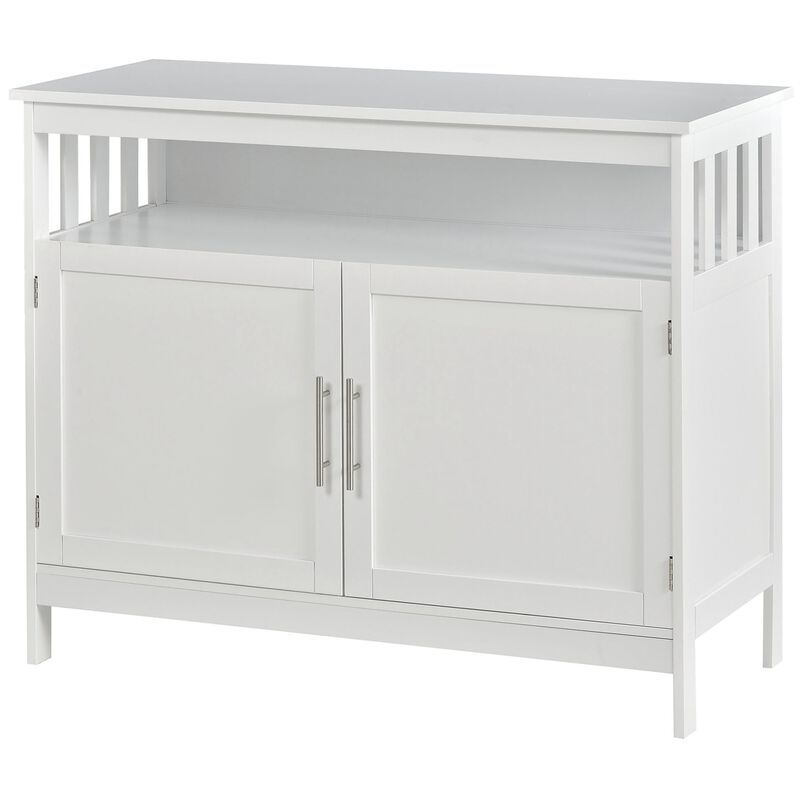 White Dining Room Storage: Wooden Buffet Console with Cabinet and Shelf