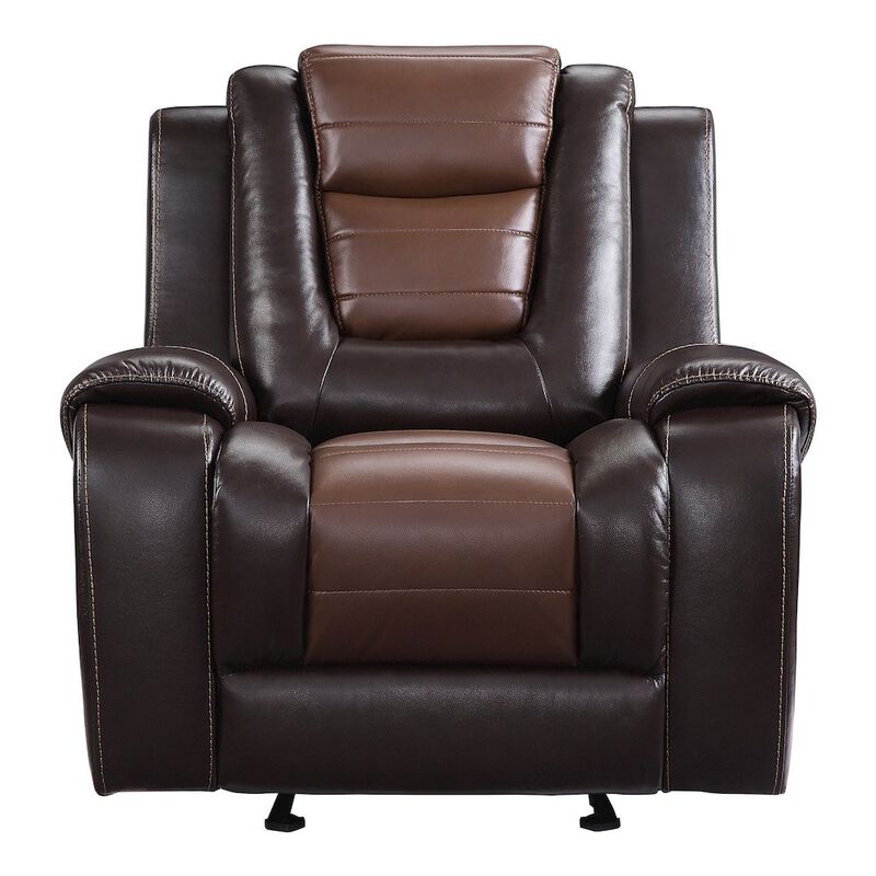 Lexicon Briscoe Faux Leather Glider Reclining Chair In Light And Dark Brown