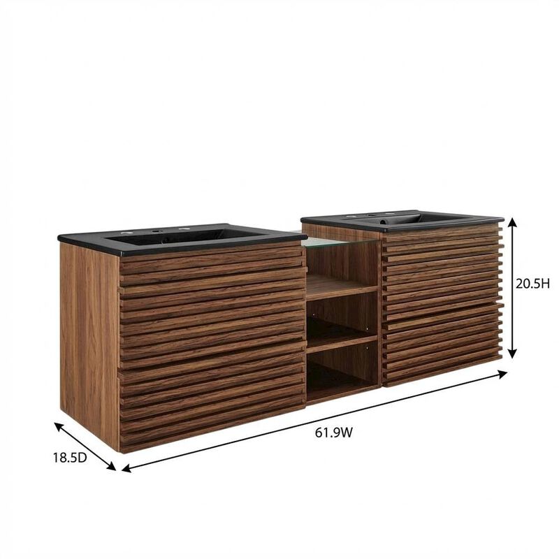 Walnut White 62-Inch Wall-Mount Double Sink Bathroom Vanity image number 2
