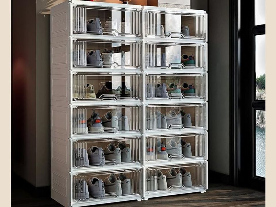 Shoe Storage Cabinet 6 Tier Clear Wide Width Rack Organizer