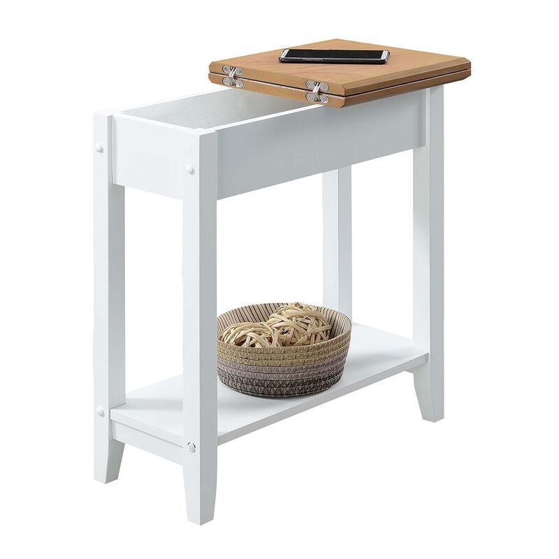 Convenience Concepts American Heritage Flip Top End Table with Shelf, Driftwood/White