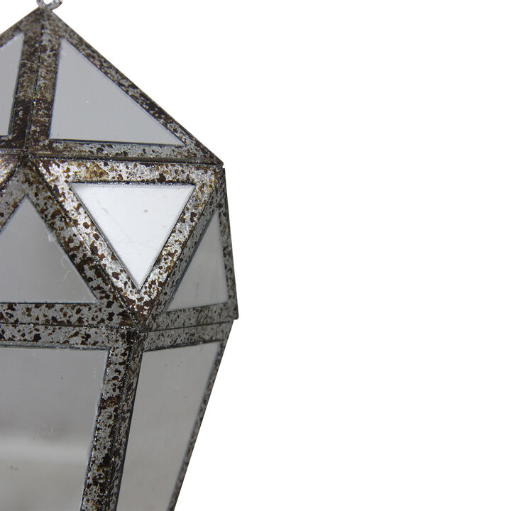 10.5" Silver and Clear Mirrored Geometric Framed Drop Christmas Ornament