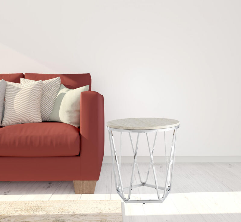 Round Wood and Iron End Table for Living Room, Bedroom, or Entryway