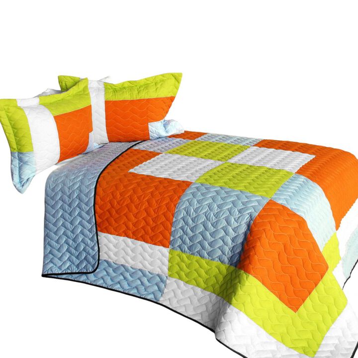 Queen Size Quilted Patchwork Quilt Set with Matching Pillow Shams