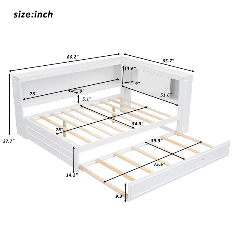 Merax Daybed Bed with Storage Shelves and Trundle