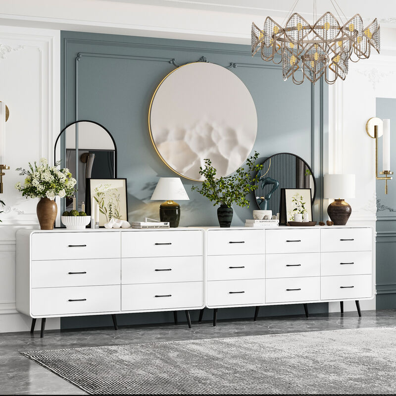 FUFU&GAGA Modern 15-Drawer Dresser with Sleek Black Handles (117.9" W x 15.7" D x 30.7" H), White