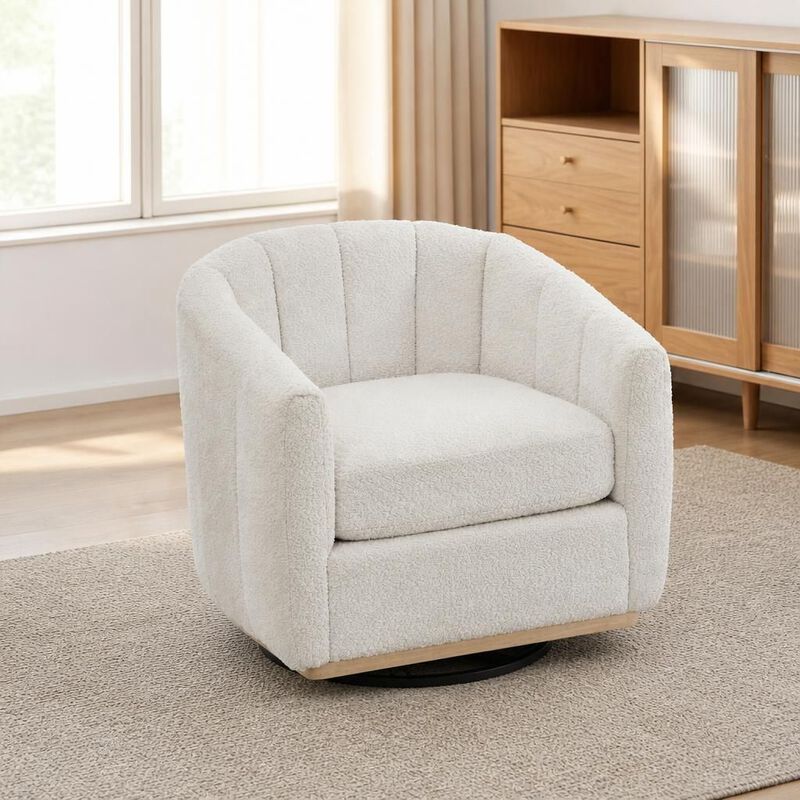 GOODSILO 31.89 Inch Wide Modern Chenille 360 Swivel Tufted Pumpkin-Shape Barrel Armchair for Living Room Bedroom Lounge Office image number 2