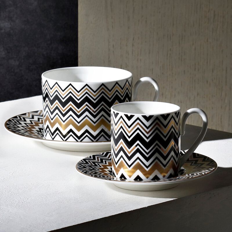 Tea Cup & Saucer ZIG ZAG GOLD Set of 2, cup diam. 3.35", H 2.36", saucer diam. 6.1" image number 2