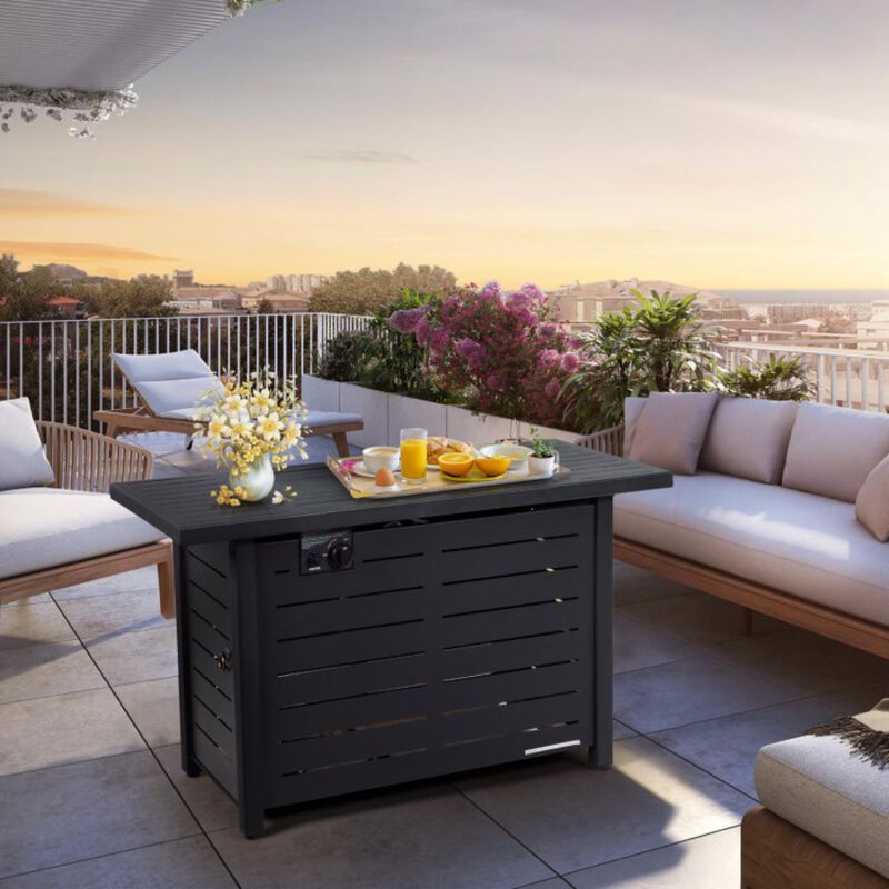 Hivvago 60 000 BTU Rectangular Propane Fire Pit Table with Waterproof Cover