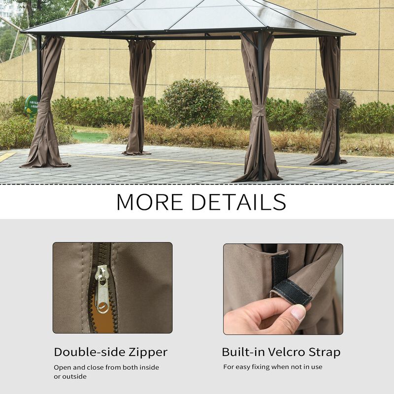 10' x 12' Universal Gazebo Sidewall Set with 4 Panels, Hooks/C-Rings Included for Pergolas & Cabanas, Brown