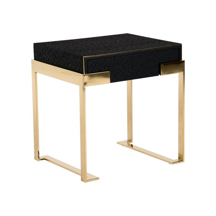 Cid Ruth 25 Inch Nightstand, Square Wenge Top, Polished Gold Steel Legs - Benzara