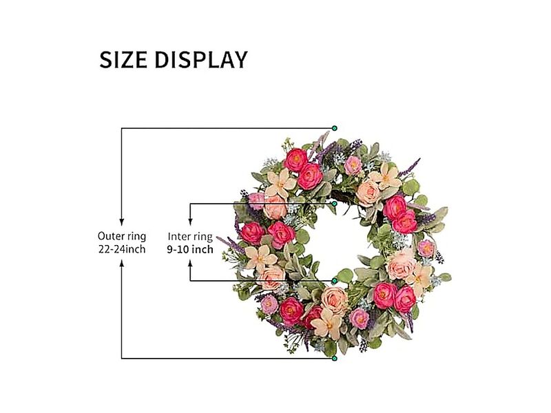 24 Inch Spring Wreath Front Door Magenta Pink Rose Floral Lavender Eucalyptus image number 2