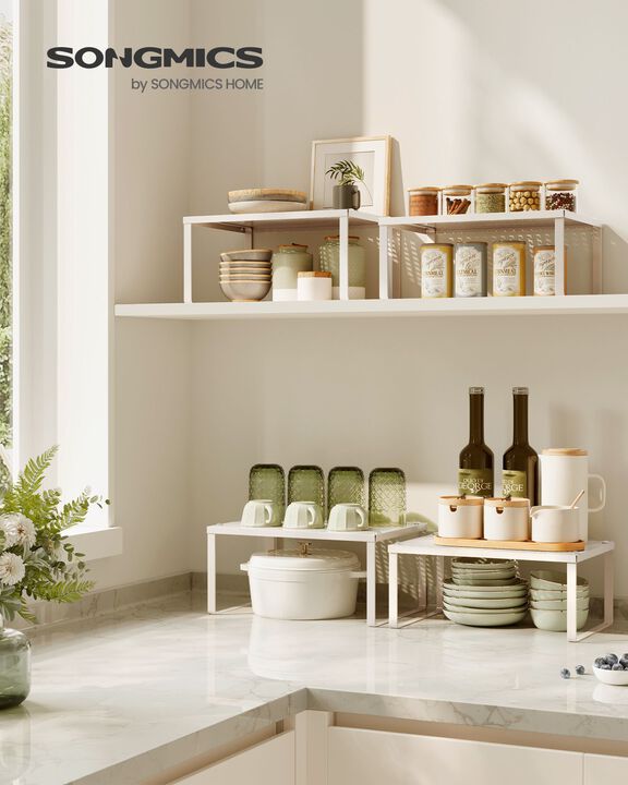 Stackable Metal Spice Rack Organizers - Set of 4 Expandable Cabinet Shelves for Kitchen