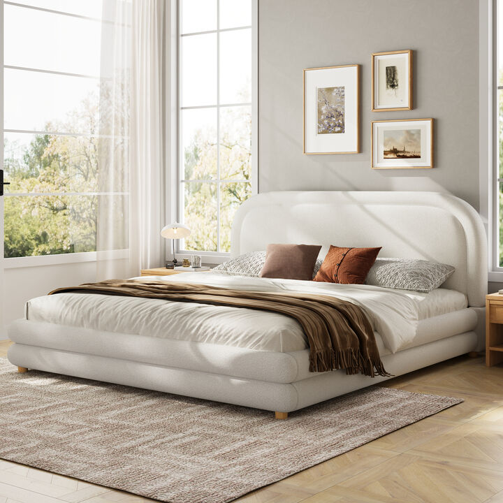 Christopher Knight Home Paul Boucle Upholstered Bed with Thick Curved Headboard Design