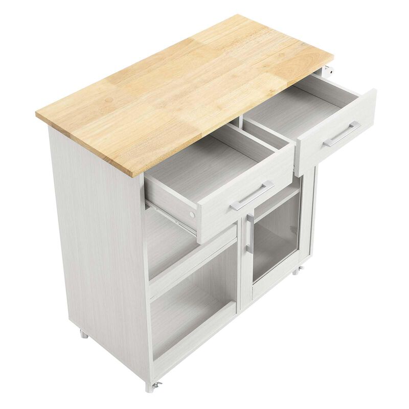 Modway Culinary Rolling Kitchen Cart with Storage in White Natural - 3 Tiers Kitchen Island on Wheels with Towel Bar, Functional as a Coffee Station, Bar Cabinet or Butcher Block Island image number 5