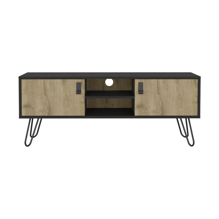 HomeRoots 48" Beige and Black Cabinet Open And Enclosed Storage TV Stand