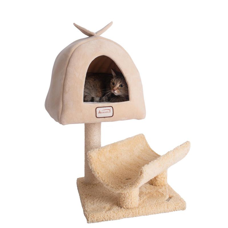 Armarkat Real Wood Cat Condo, Cat Scratching Post With Plush Condo, Cuddle