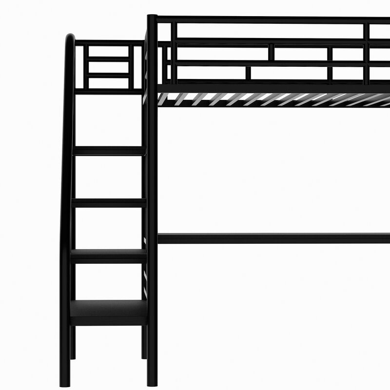 Whisen Metal Loft Bed Frame with Desk, No Box Spring Needed,Twin- Black 
