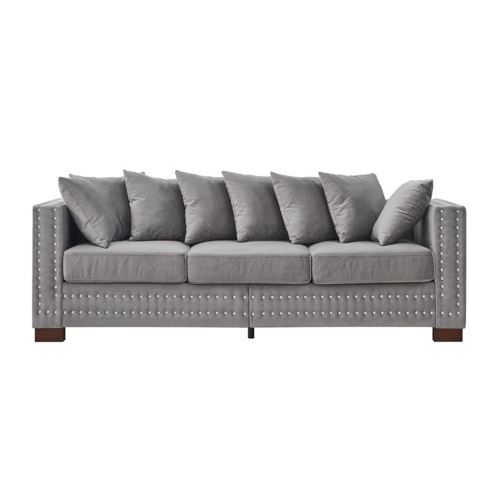 Dabjam Silver Nails Decoration Velvet Sofa